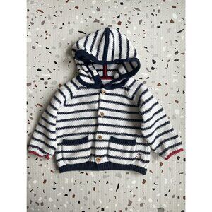 Nautical Knit White Company: Stripe Cardigan, Blue And White With Red